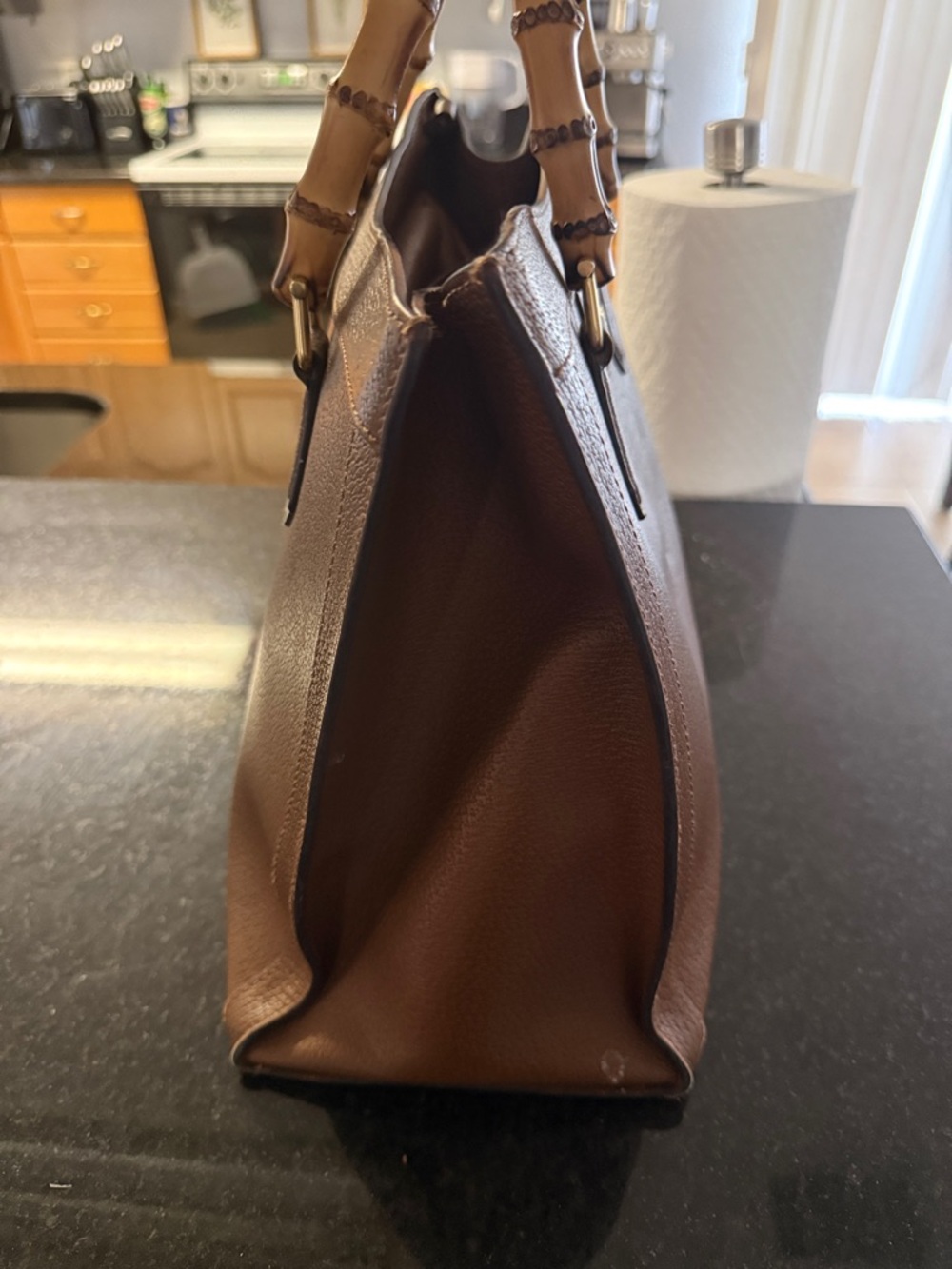 Gucci Brown Leather Tote with Bamboo Handles - Picture 2 of 5